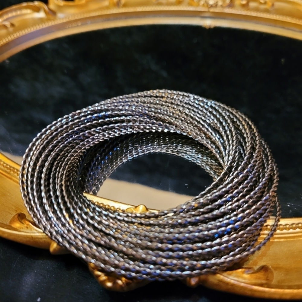 VINTAGE GUNMETAL MULTI-BANGLE TWISTED BRACELET - Picture 7 of 16